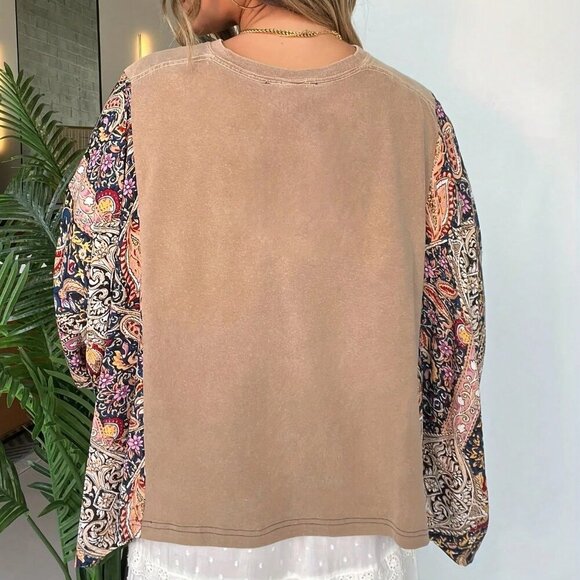 Khaki Casual Women's Graphic Mixed Pattern T-Shirt - - Picture 4 of 4